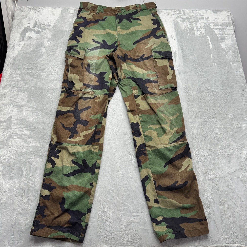 Vintage US Military Cargo Trousers Mens Medium X-Long Green Woodland Camo BDU